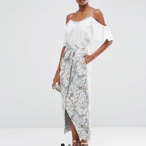 Pre-owned ASOS Premium Jacquard Midi Skirt with Wrap Detail Size US 8